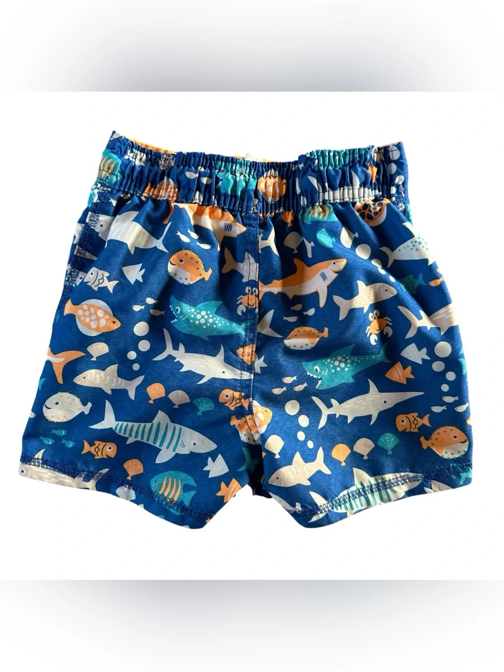 Mick Mack Navy Kids Swim Trunks with Orange Sea Creature Accents 18 Mos
